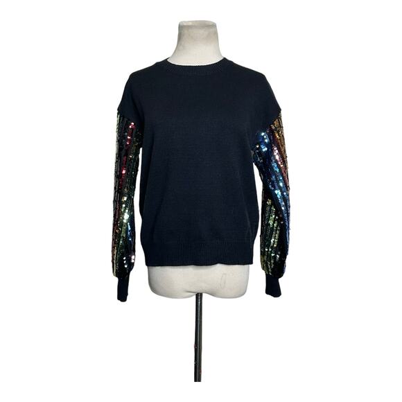 Racheal black crew neck long sequin sleeves sweater size Small - Picture 8 of 11